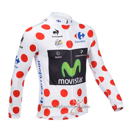 2013 Abbigliamento Ciclismo Movistar Lider Bianco e Rosso Manica Lunga e Salopette